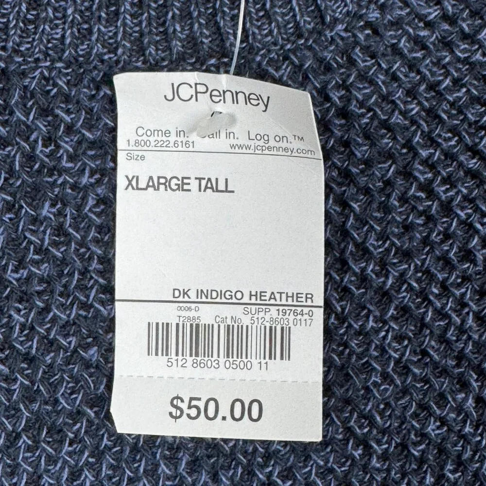 St Johns Bay Fisherman Sweater Mens Size‎ XLT Navy Cable Knit Raglan Ribbed VTG